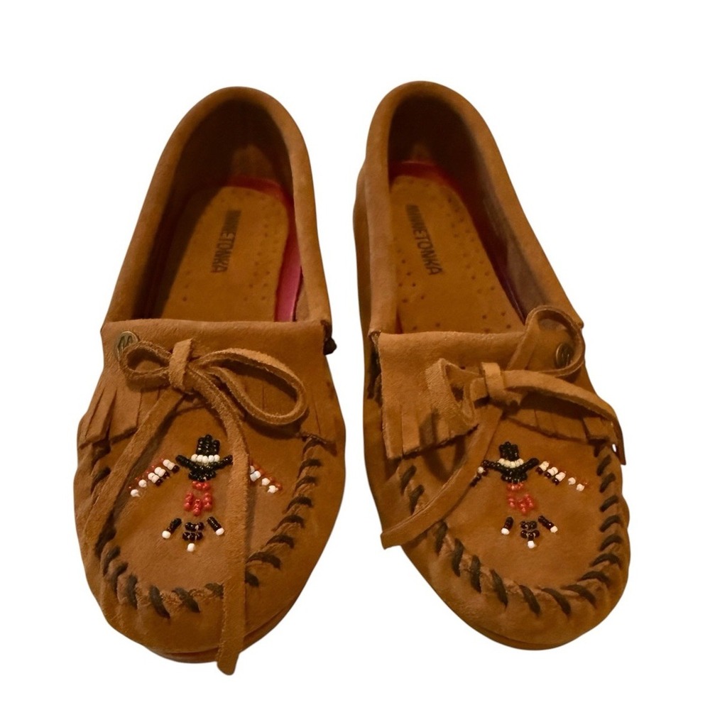 Minnetonka Beaded Leather Suede Moccasin Size 6 1/2 Brown New Without Box